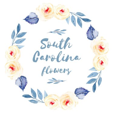 Daire kare, çelenk pembe Gül, mavi yaprakları ve dalları