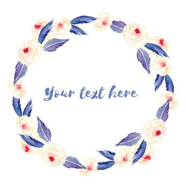 Daire kare, çelenk, pembe Gül ve mavi yaprakları