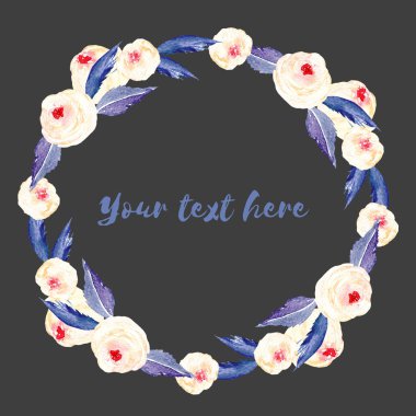 Daire kare, çelenk, pembe Gül ve mavi yaprakları