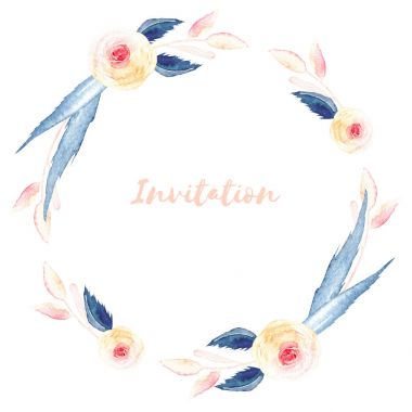 Daire kare, çelenk, pembe Gül ve mavi yaprakları