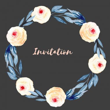 Daire kare, çelenk pembe Gül, mavi yaprakları ve dalları