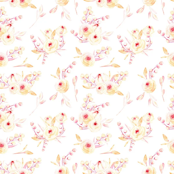 Seamless floral pattern with pink watercolor flower posies — Stock Photo, Image