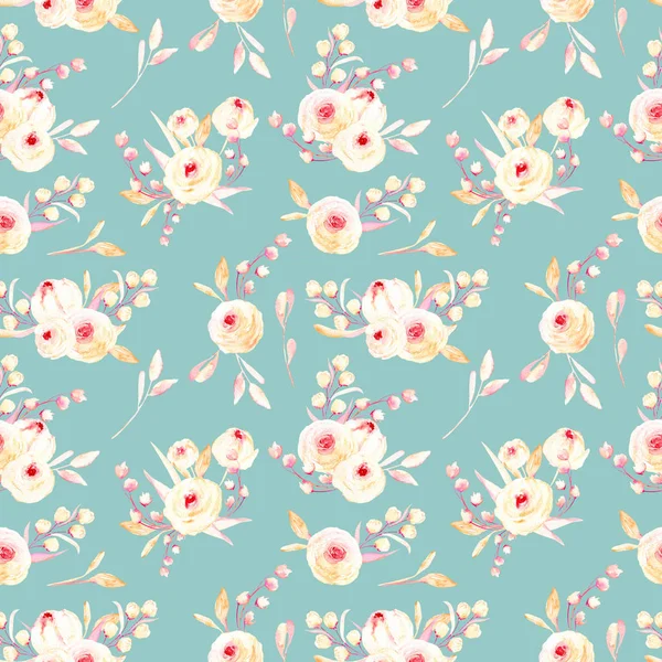 Seamless floral pattern with pink watercolor flower posies — Stock Photo, Image