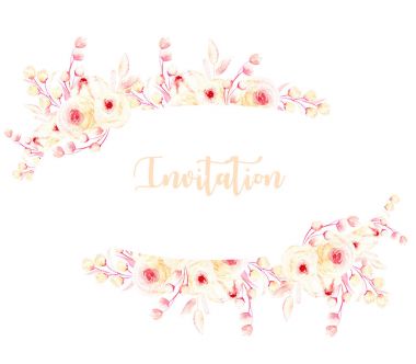 Sulu boya pembe Gül ve dalları ile oval çerçeve kenarlığı