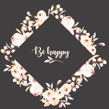 Rhombus çerçeve suluboya pembe Güllü