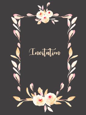 Çerçeve suluboya pembe Gül ve dalları