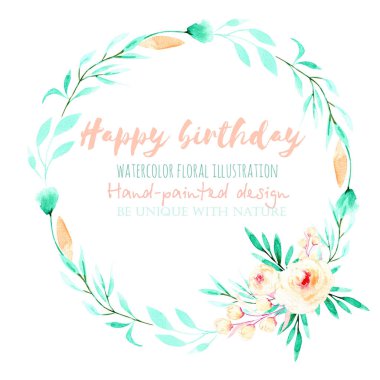 Daire kare, pembe Gül ve nane dalları çiçek çelenk