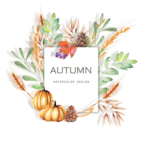 Aquarell Herbst Blumen Karte Illustration, Herbst Banner Design — Stockfoto