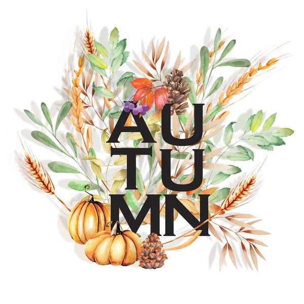 Ilustración floral de otoño acuarela, diseño otoño —  Fotos de Stock
