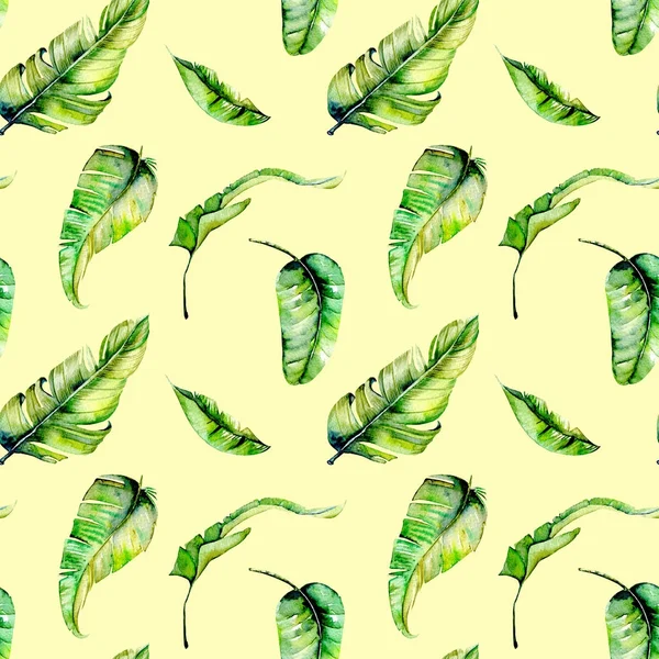 수채화 팜 열 대 녹색 나뭇잎 원활한 패턴 — 스톡 사진
