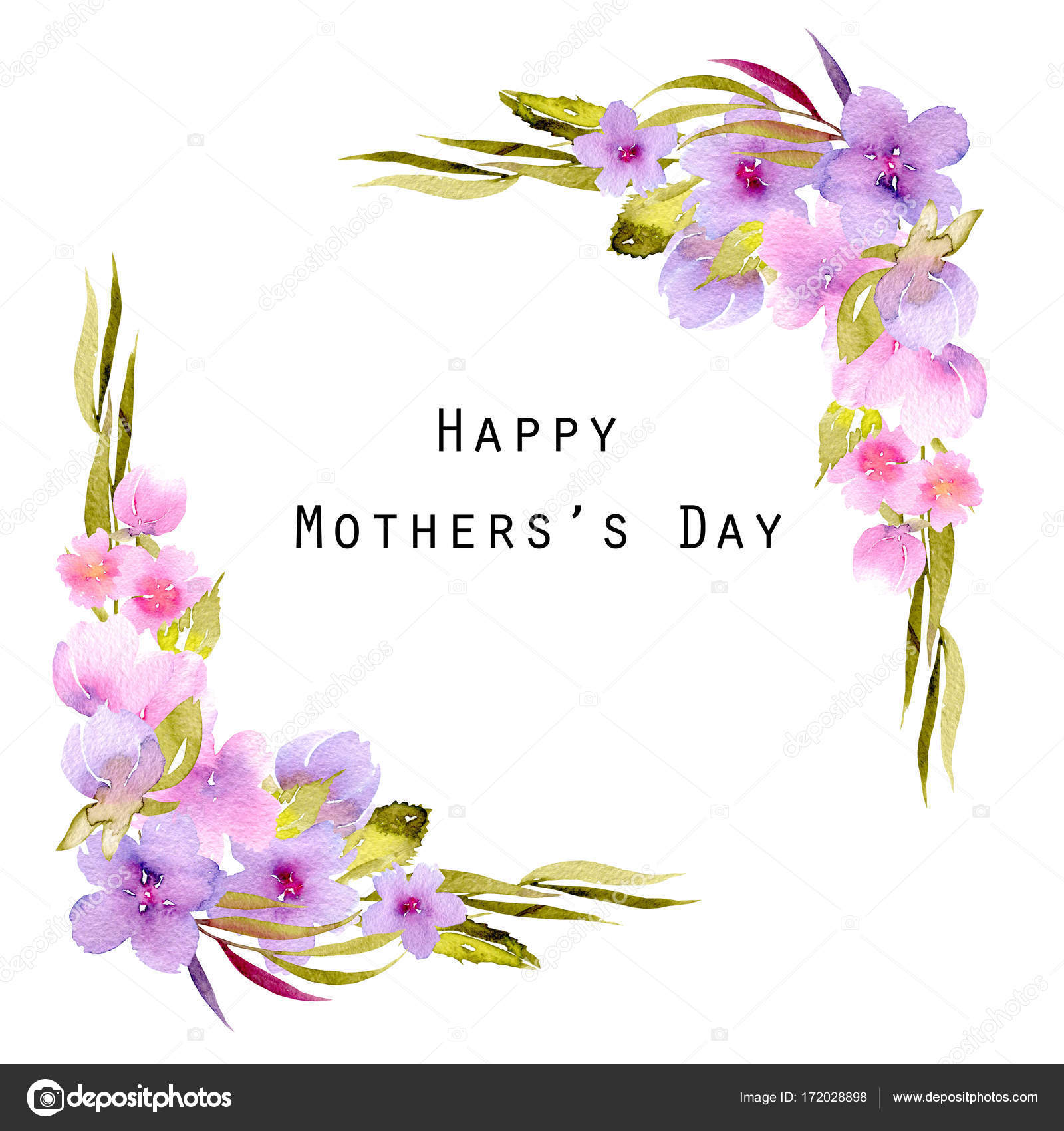 Moldura de borda de canto com flores rosa e roxo e folhas verdes Ilustração  de ©NastyaSklyarova #172028898, image size:1600x1700