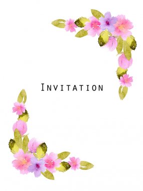 Köşe kenar çerçevelemek pembe çiçekler ve yeşil yaprakları ile