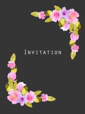 Köşe kenar çerçevelemek pembe çiçekler ve yeşil yaprakları ile