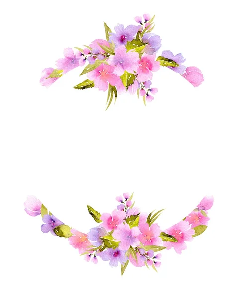 Circle border of pink and purple small wildflowers — Stock Photo, Image