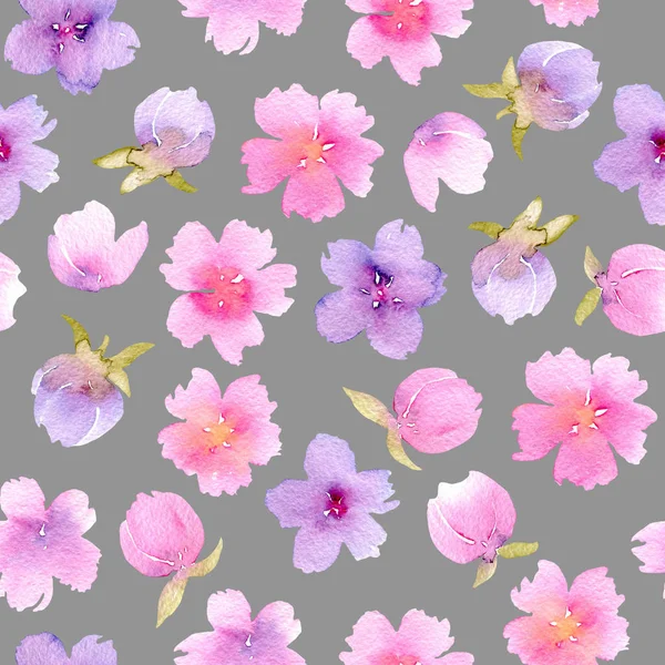 Floral model fără sudură cu acuarelă flori roz și violet — Fotografie, imagine de stoc