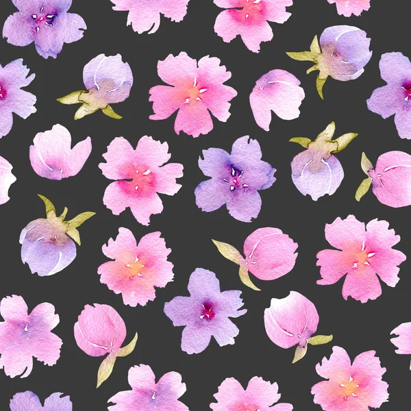 Sulu boya pembe ve mor çiçekler çiçek seamless modeli — Stok fotoğraf