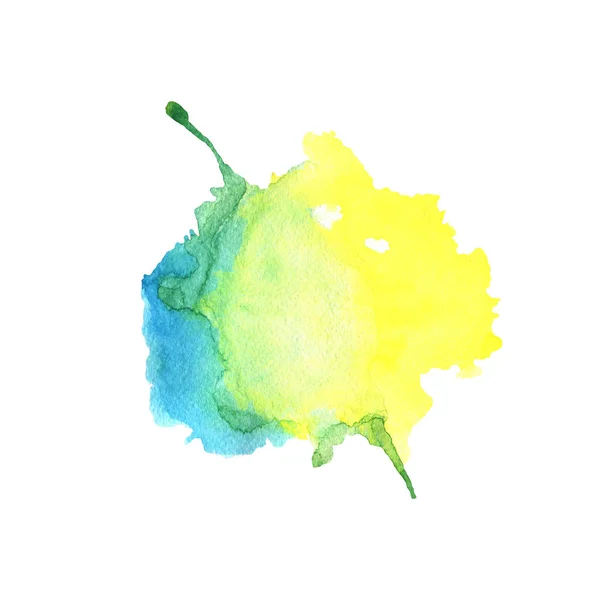 Aquarela mancha amarela e azul com manchas — Fotografia de Stock