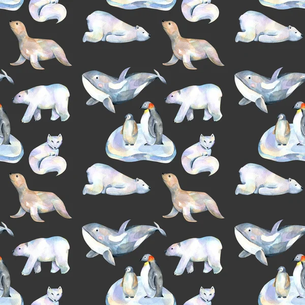 Aquarela Bonito Polar Animais Ilustrações Sem Costura Padrão Mão Desenhada — Fotografia de Stock