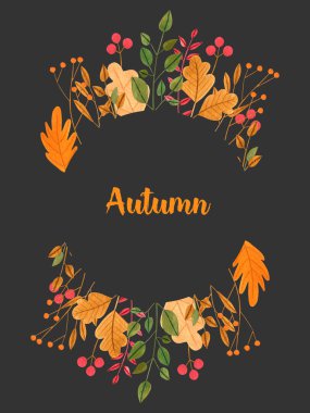 Karanlık bir arka plan üzerine boyalı el suluboya basit sonbahar yaprakları ve dalları çerçeve çiçek,