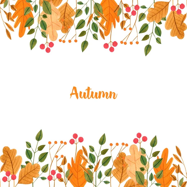 Watercolor Simple Autumn Leaves Branches Card Template Hand Painted White — Stock Photo, Image
