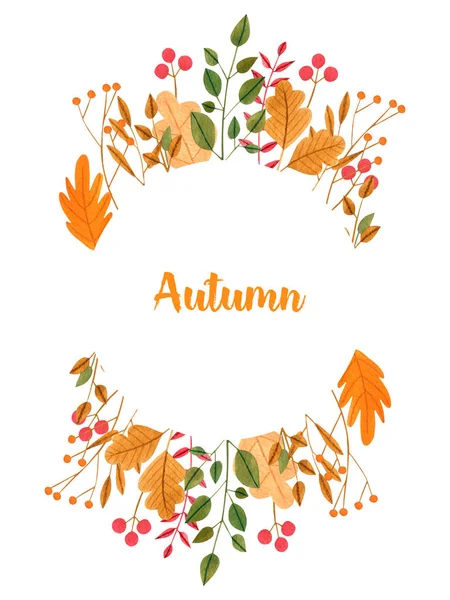 Aquarell Einfache Herbstblätter Und Zweige Floraler Rahmen Handgemalt Auf Weißem — Stockfoto