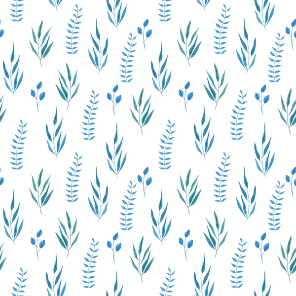 水彩のシンプルなブルーの枝シームレスなパターンは 手描きの白地に  — 無料ストックフォト