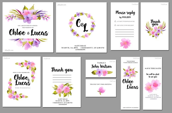 Plantillas Tarjetas Con Rosa Púrpura Acuarela Rosas Silvestres Fondo Diseño — Foto de Stock