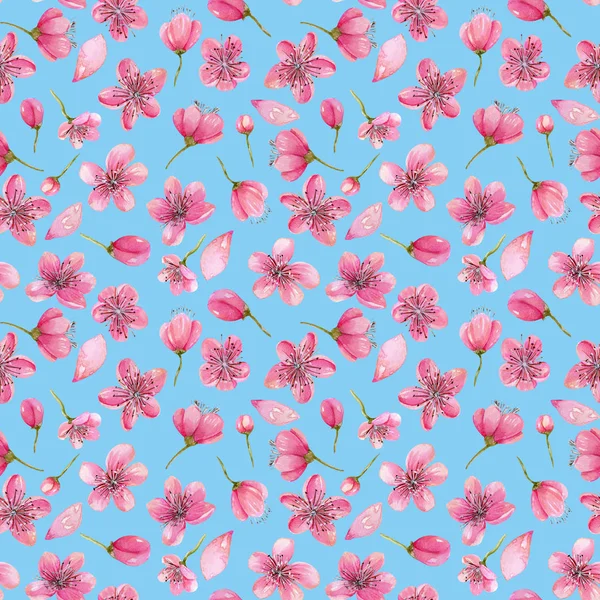 Aquarelle Printemps Cerisier Fleurs Motif Sans Couture Peint Main Sur — Photo