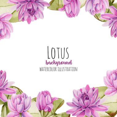 Beyaz bir arka plan üzerine suluboya pembe lotus kartı şablonu, tebrik kartı tasarımı, el boyalı