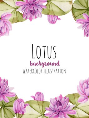 Beyaz bir arka plan üzerine suluboya pembe lotus kartı şablonu, tebrik kartı tasarımı, el boyalı