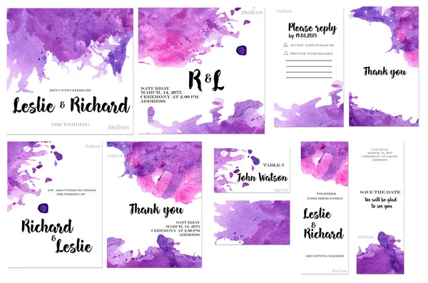 Kartenvorlagen Mit Lila Und Purpurfarbenen Spritzern Hintergrund Künstlerisches Design Für — Stockfoto