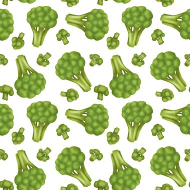 Brokolili kusursuz desen, beyaz arka planda el çizimi.