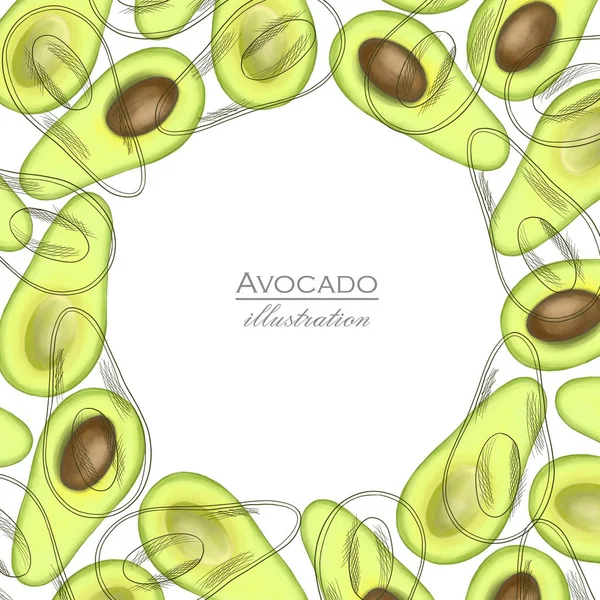 Card Template Border Avocado Hand Drawn Sketch Style White Background — Stock Photo, Image