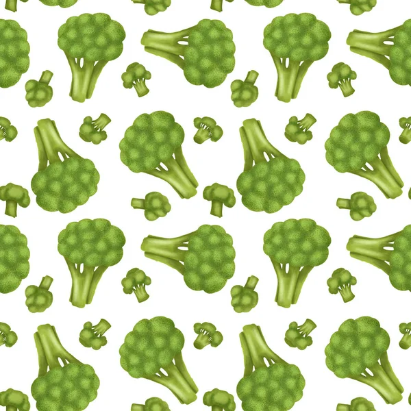 Nahtloses Muster Mit Brokkoli Von Hand Auf Weißem Hintergrund Gezeichnet — Stockfoto