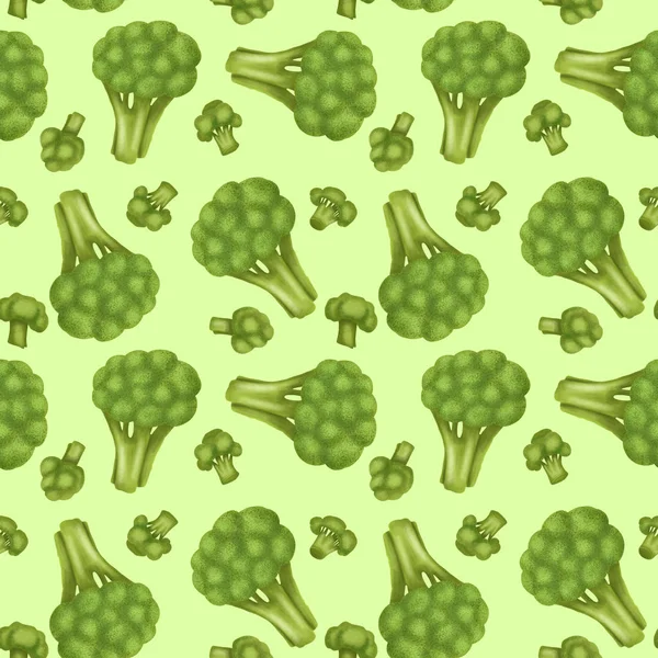 Nahtloses Muster Mit Brokkoli Von Hand Auf Grünem Hintergrund Gezeichnet — Stockfoto