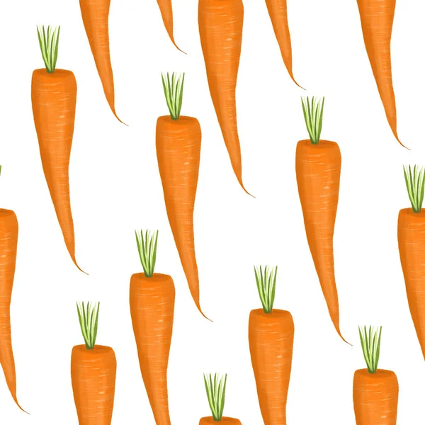 Seamless Pattern Carrots Hand Drawn White Background — Stock Photo, Image