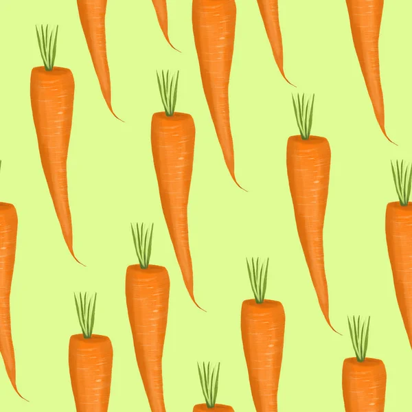 Seamless Pattern Carrots Hand Drawn Green Background — Stock Photo, Image