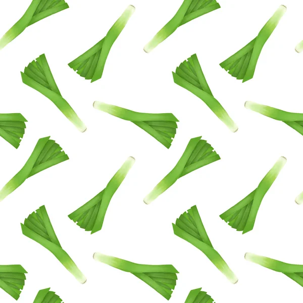 Nahtloses Muster Mit Grünem Lauch Von Hand Auf Weißem Hintergrund — Stockfoto