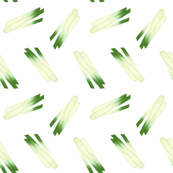 Seamless Pattern Green Onions Hand Drawn White Background — Zdjęcie stockowe