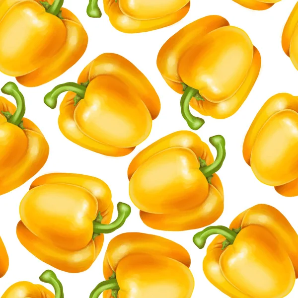 Nahtloses Muster Mit Gelben Paprika Von Hand Auf Weißem Hintergrund — Stockfoto