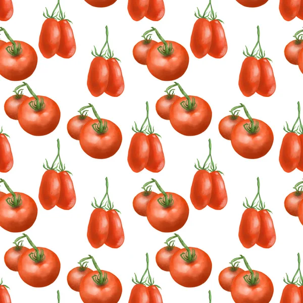 Patrón Sin Costuras Con Tomates Rojos Dibujados Mano Sobre Fondo —  Fotos de Stock