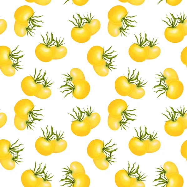 Nahtloses Muster Mit Gelben Tomaten Von Hand Auf Weißem Hintergrund — Stockfoto