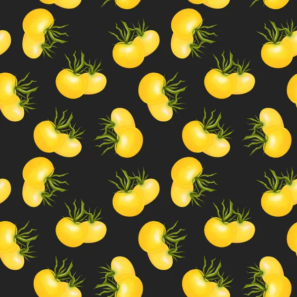 Seamless Pattern Yellow Tomatos Hand Drawn Dark Background — 스톡 사진