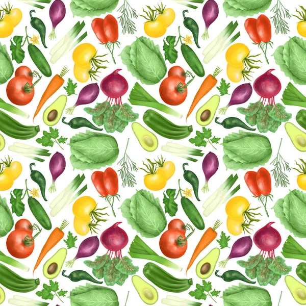 Padrão Sem Costura Com Legumes Orgânicos Tomate Cenoura Beterraba Cebola — Fotografia de Stock