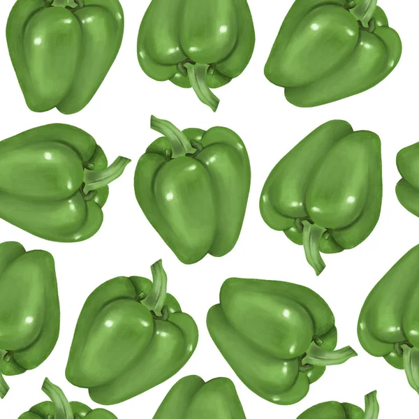 Bezešvé Vzor Zelenou Paprikou Ručně Kreslené Bílém Pozadí — Stock fotografie