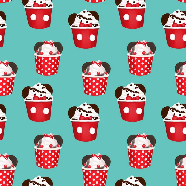 Seamless Pattern Hand Drawn Ice Cream Cartoon Style Attributes Amusement — Stock Photo, Image