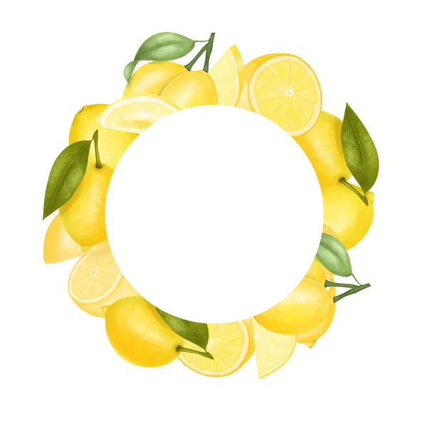 Frame Hand Drawn Lemons Isolated Illustration White Background — Stock Photo, Image