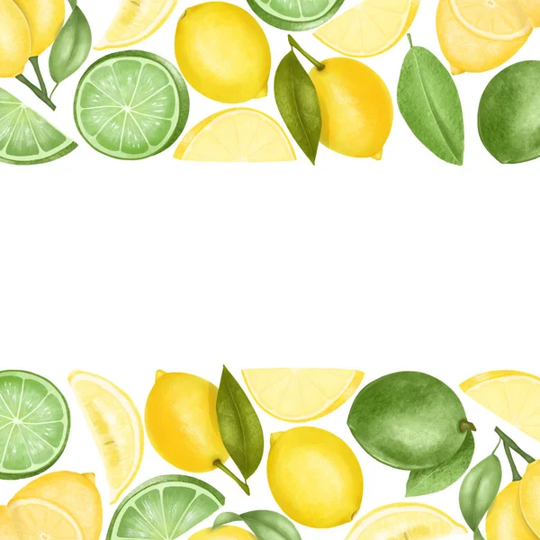 Fronteiras Limões Limões Desenhados Mão Ilustração Sobre Fundo Branco — Fotografia de Stock
