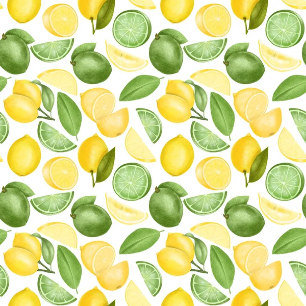 Seamless Pattern Hand Drawn Lemons Limes White Background — Free Stock Photo