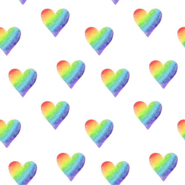 Patrón Sin Costuras Simples Corazones Acuarela Arco Iris Dibujado Mano — Foto de Stock